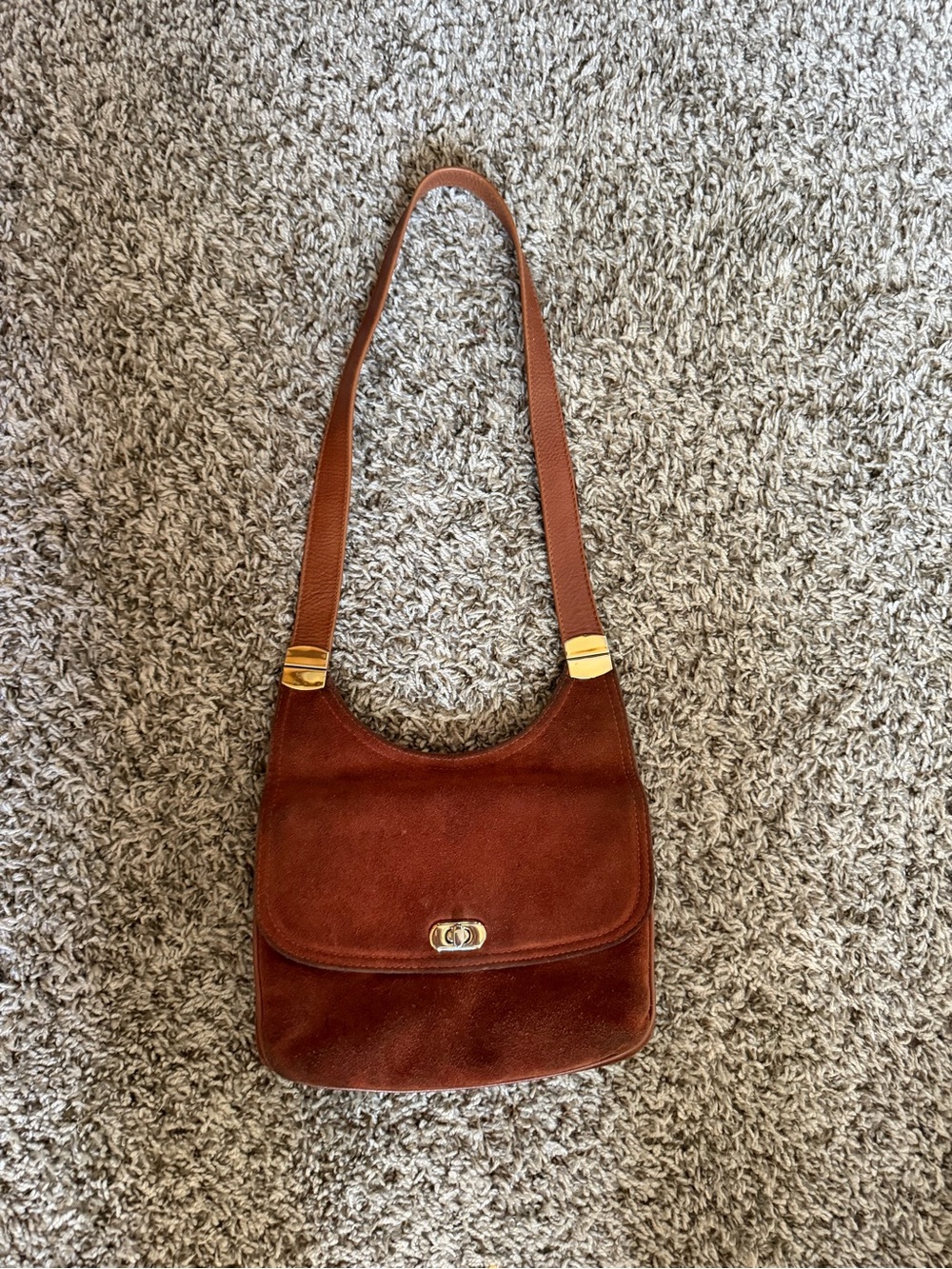 Saks Fifth Avenue Brown Suede Shoulder Bag with Gold Hardware